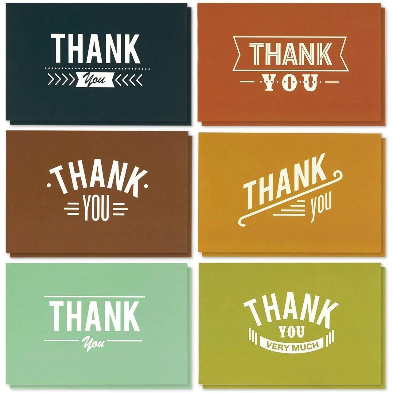 48 Pack Masculine Thank You Cards with Envelopes for Men, Boys, Work, Graduation, Business, 6 Retro Designs, Blank Inside (4 x 6 In)